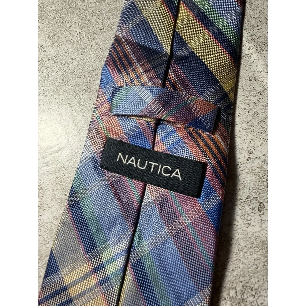 Nautica Polyester Tie Mens One Size Multicolor Plaids & Checks Pointed Jacquard